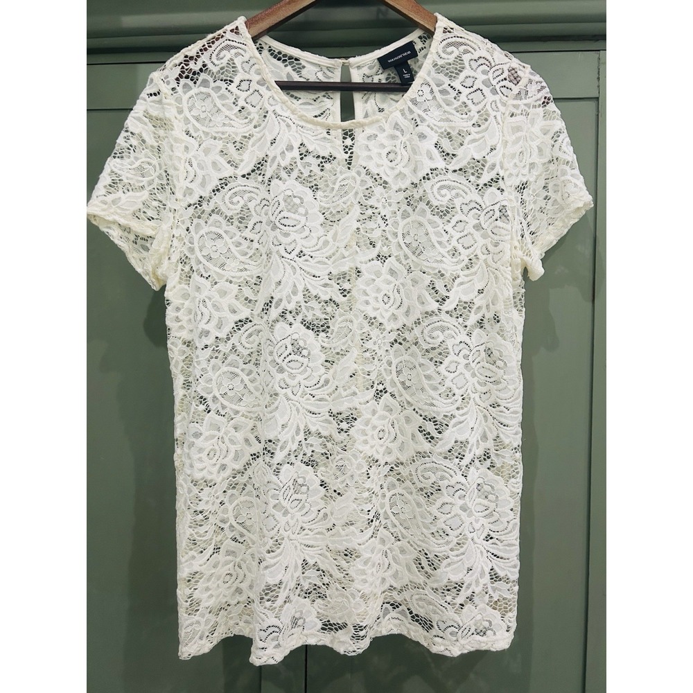 Womens Crochet Lace Sheer Overlay Top Size L Boho Romantic Coquette Festival Y2K - Picture 1 of 9